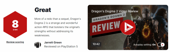 《龙之信条》IGN评分8分，优点延续缺点仍存