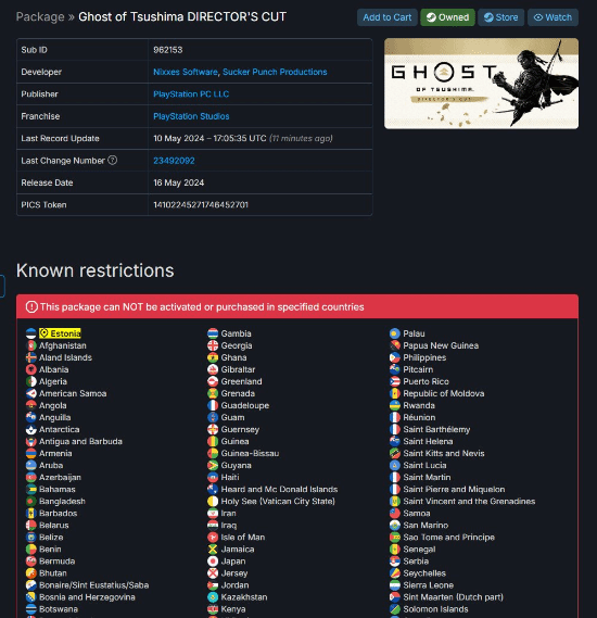 马岛当地不支持PSN，导致游戏在100多个国家下架