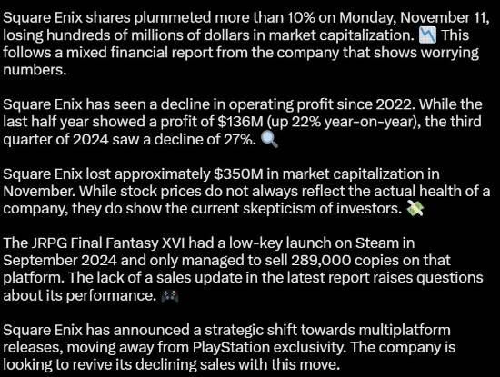 最终幻想16销量仅28.9万未达预期