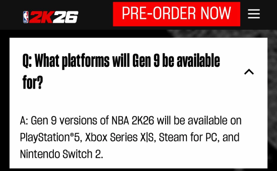 《NBA 2K26》是次世代版首次统合多个平台的系列游戏！